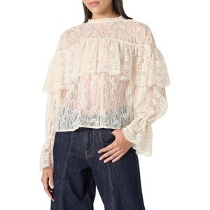 The Drop Women's Miriam Feminine Ruffle Yoke Shine Blouse Size L